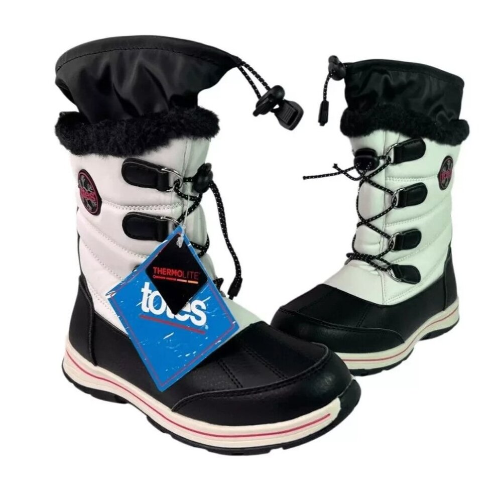 Totes Kids Girls Alpine Mackenzie Winter Boots White & Black Thermolite Size 1M - Picture 3 of 7